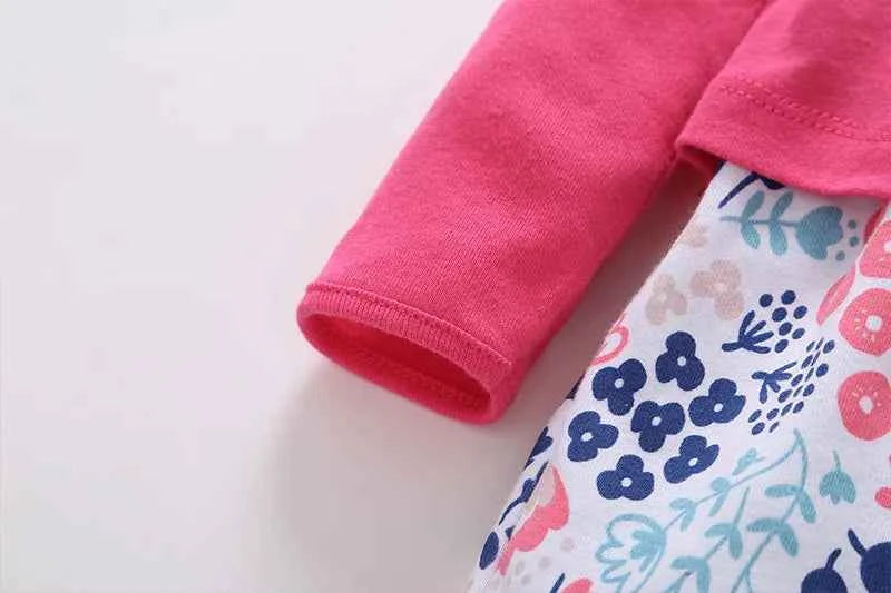 Infant Baby Girls Bodysuit Dress Cotton Floral Baby Girls Long-Sleeved Coat+Short SLeeve Dress 2Pieces Baby Girls Clothes sets