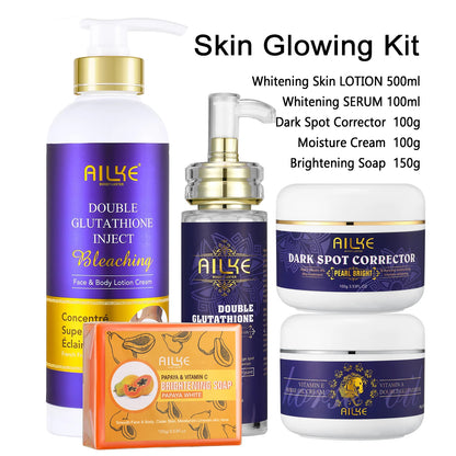 AILKE Glutathione 5-in-1 Women Skin Care Kit, With Body Lotion, Serum, Dark Spot Removal Cream, Body Cream, Brightening Soap - AMULET RING STORE