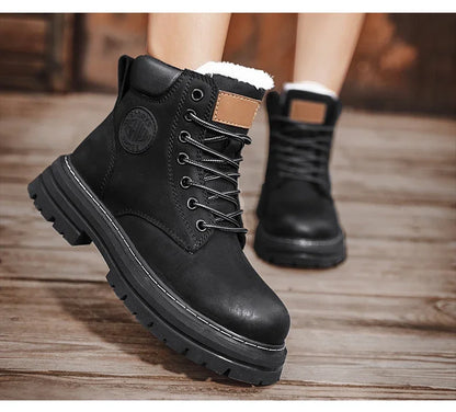Boots Men High Top Boots High Quality Women Leather Shoes Fashion Outdoor Sneakers Men Lace Up Non-Slip Ankle Boots for Couple - AMULET RING STORE