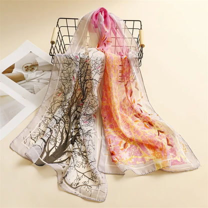 45*155cm Print Design Women Silk Scarf Shawl Elegant Headscarf Convinient Bandage Hijabs Chiffon Muslim Wrap Scarves - AMULET RING STORE