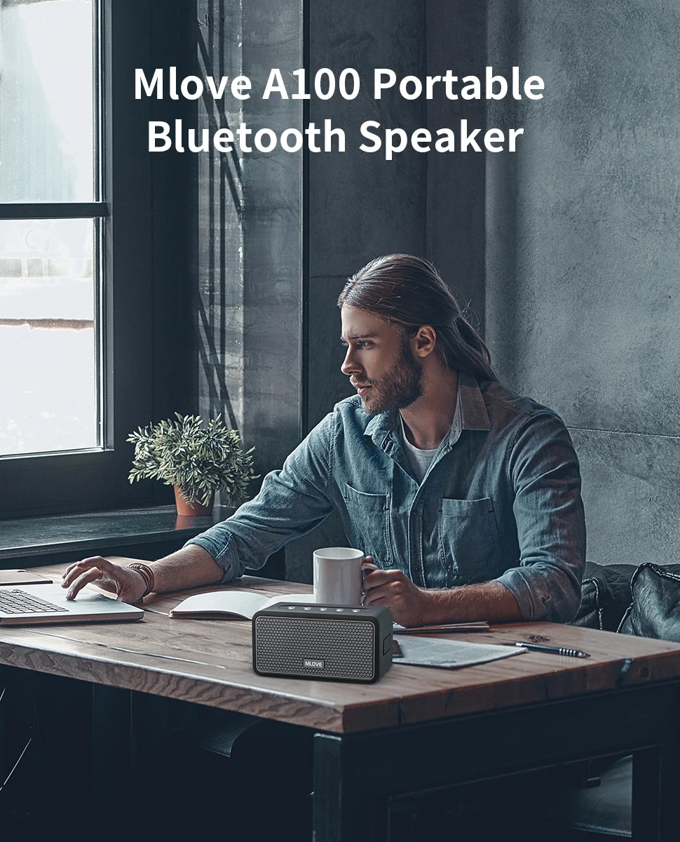 Mlove A100 Portable Bluetooth Speaker Wireless Bluetooth 5.3 Stereo Sound 24-Hour Playtime Rich Bass IPX5 Waterproof - AMULET RING STORE