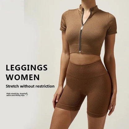 Fitn Yoga Clothes Set High Collar Zipper Bal ort Sve Long Sve orts Women's Sportswear Tee-quarter Length ...