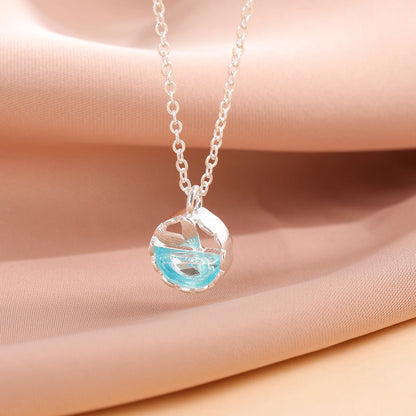Mermaid Foam 925 Sterling Silver Fish Tail Tear Blue Crystal Clavicle Chain Pendant Necklaces