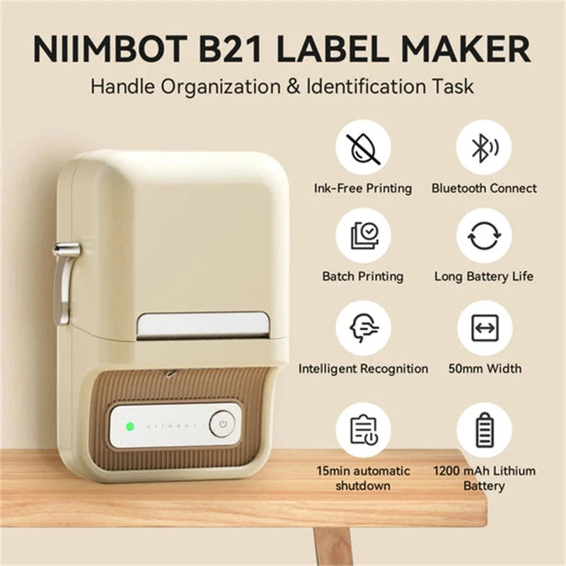 NIIMBOT B21/B1 Portable Thermal Printer 1500mAh Wireless Sticker Printer With Self-adhesive Labels For Barcode Clothing Jewelry