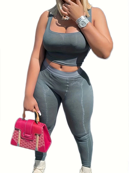 New Design Women Summer Fitness Sports Wear Lounge Set Yoga Solid Color Vest Summer Two Piece Set Tank Top Biker Shorts Set