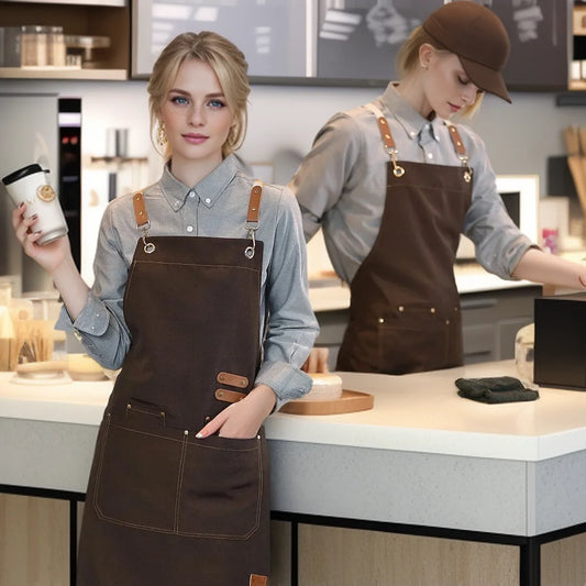 Waterproof Kitchen Apron Perfessional Kitchen Apron Restaurant Shop Waiter Work Uniform Women/Men With Pockets Cleaning Pinafore - AMULET RING STORE