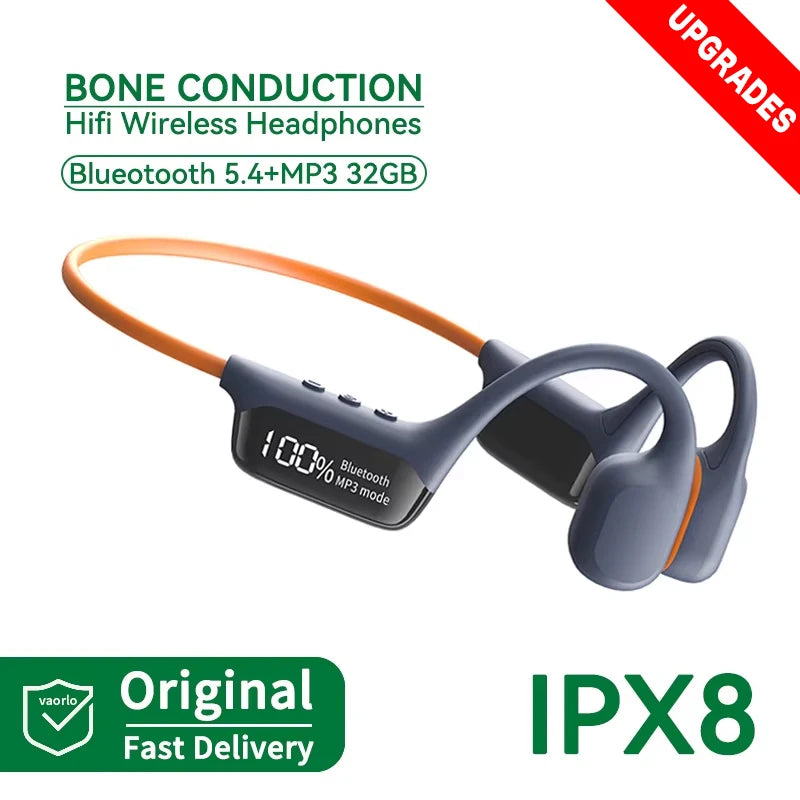 Upgrades Bluetooth 5.4 Bone Conduction Wireless Headphones 30 Meters Depth IPX8 Waterproof Swimming Headsets 32GB RAM MP3 Player