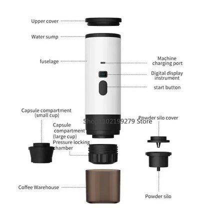Portable Electric Coffee Maker 3-in-1 Capsule Coffee Grinder Travel Coffee Maker with Cordless Heating for Car and Home Camping - AMULET RING STORE