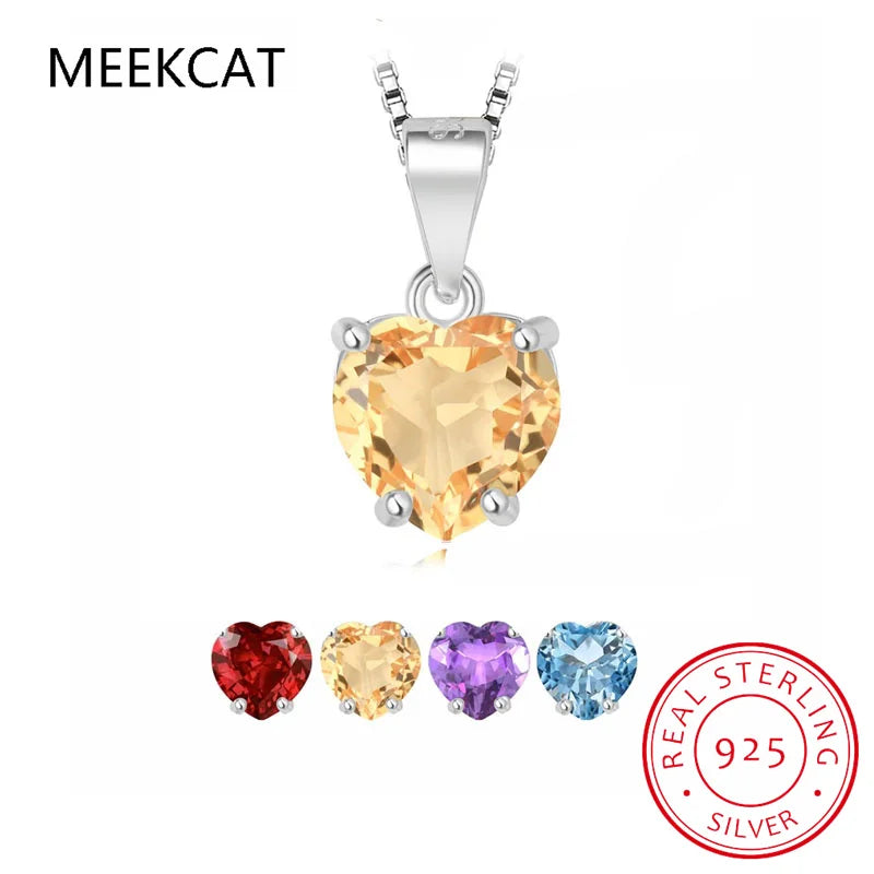 Natural Heart 1.57ct Citrine Sky Blue Topaz Garnet Emerald Pendant Necklace 925 Sterling Silver Women Colorful Birthstone Colar