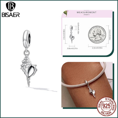 BISAER 925 Sterling Silver Charm Ocean Style Fish Dolphin Mermaid Shell Blue CZ Bead For Necklace&Bracelet DIY Fine Jewelry Gift - AMULET RING STORE