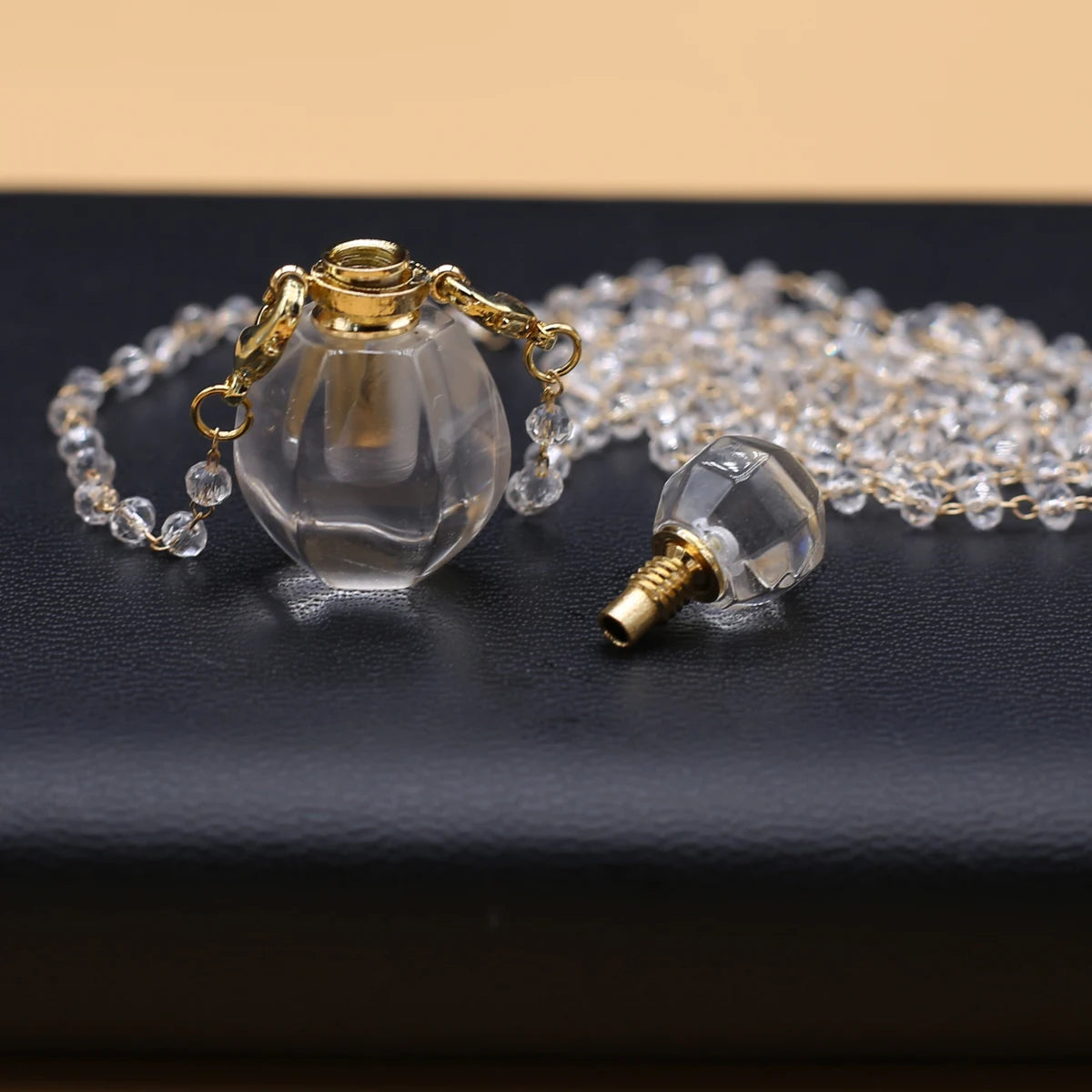 Natural Clear Quartz Stone Essential Oil Diffuser Pendant Stone Bead Chain Perfume Bottle Pendant Necklace Women Jewelry Party - AMULET RING STORE