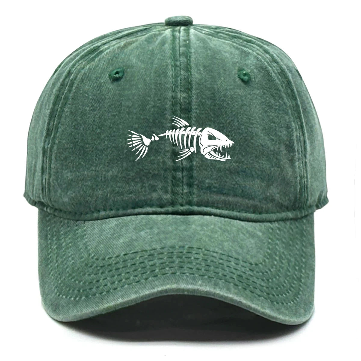 White Fish Bones Print Adjustable Retro Baseball Cap Woman's Cap Distressed Fashion Snapback Caps Ideal Choice For Women & Men - AMULET RING STORE