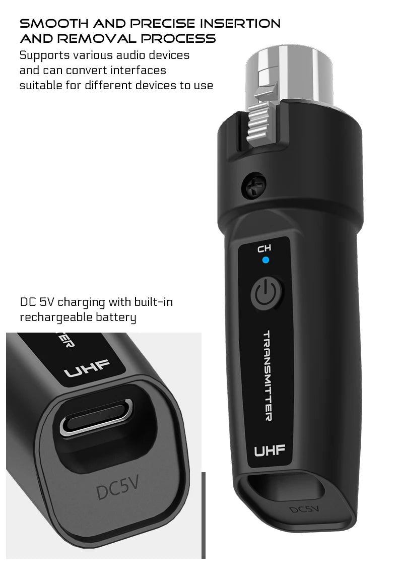 Wireless Microphone Converter XLR or 6.5 Transmitter and Receiver Microphone Wireless System for Dynamic Microphone