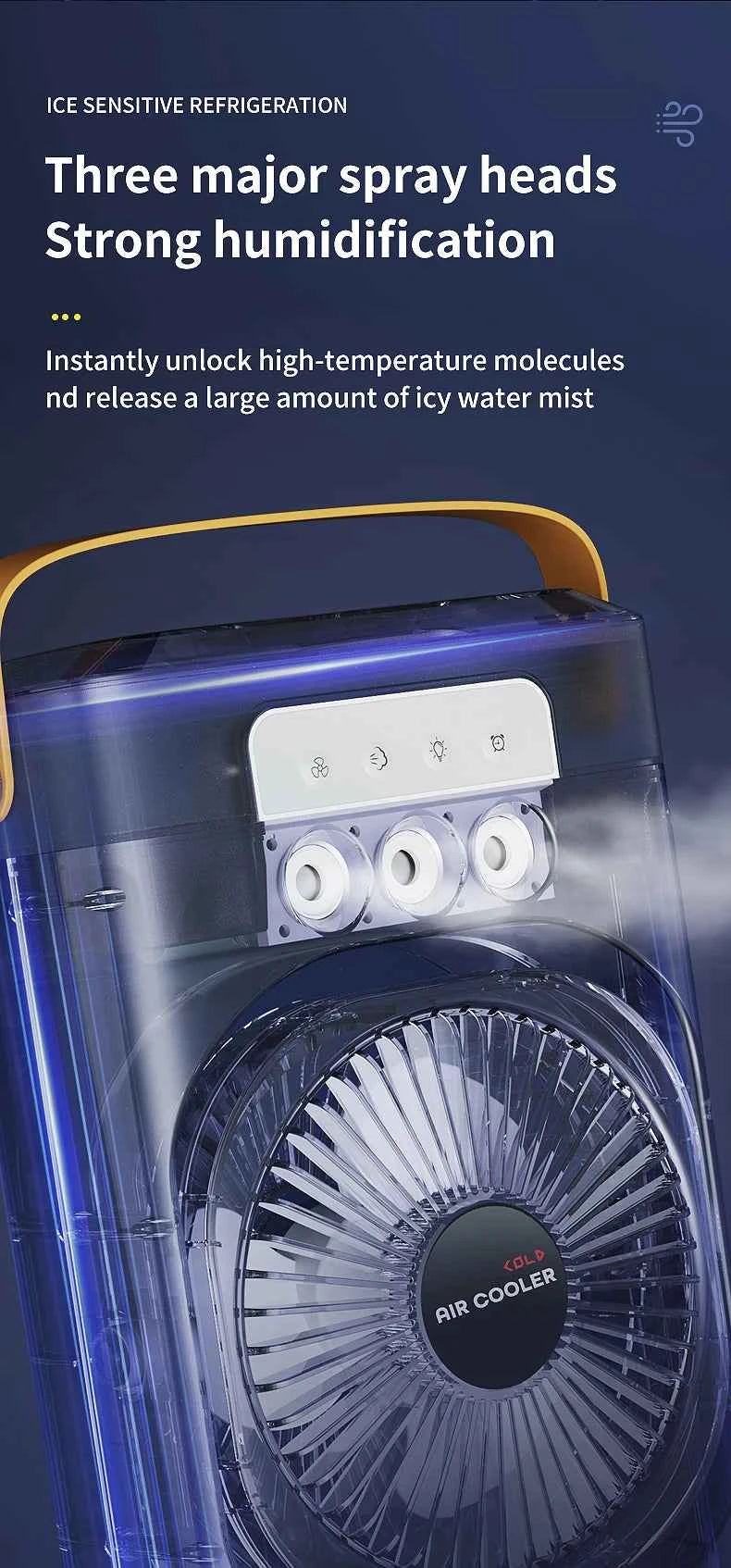 Portable air conditioning fan household 5000 mA desk humidifier small fan office three hole spray fan with color night light