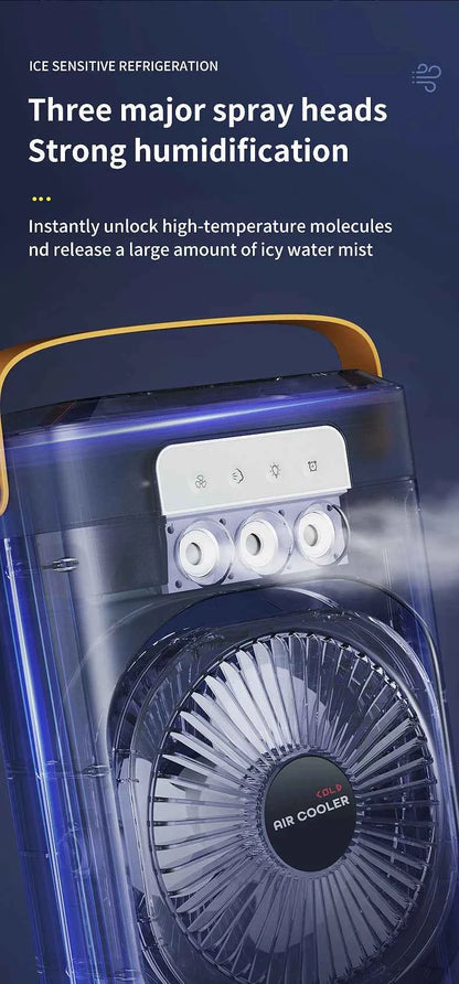 Portable air conditioning fan household 5000 mA desk humidifier small fan office three hole spray fan with color night light