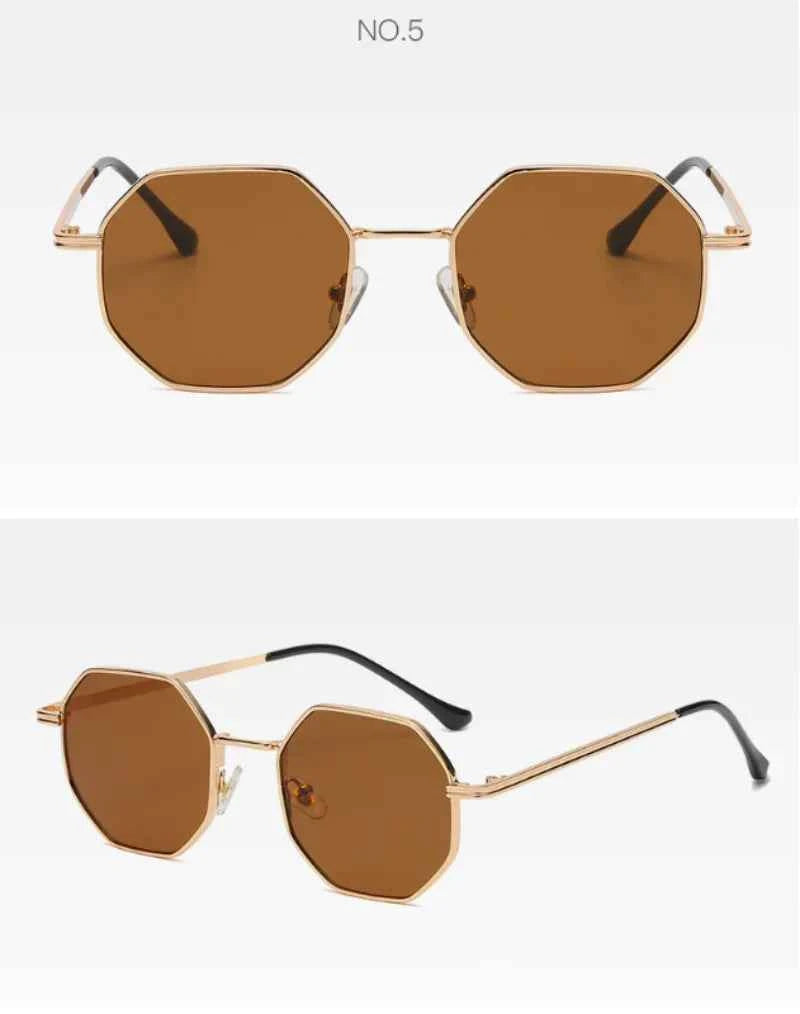 Vintage Polygonal Women Sunglasses Trendy Brand Metal Small Frame Gold-trimmed Gradient Sun Glasses