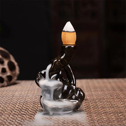 With 30 Incense Waterfall Incense Burner Ceramics Backflow Buddha Censer Backflow Incense Holder Home Office Yoga Teahouse Decor - AMULET RING STORE