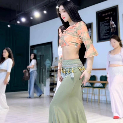 Yue Meng Feng Lu 2024 New Belly Dance Practice Suit Beginner Spring Summer Breathable Bell Sve Performance Costume Women