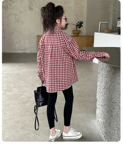 2025 Spring Girls Plaid Shirt Comfort Fashion Teen Kids Tops Clothes Casual All-match Long Sleeve Children Blouse 10 12 13 Years