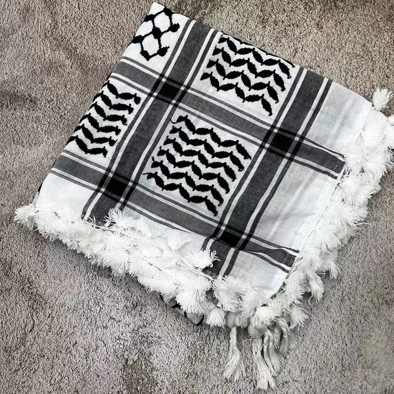 Tactical Cotton Shemagh Keffiyeh Hunting Outdoor Desert Scarf Neck Head Wrap with Tassel for Men Women for Cycling Camping CS - AMULET RING STORE