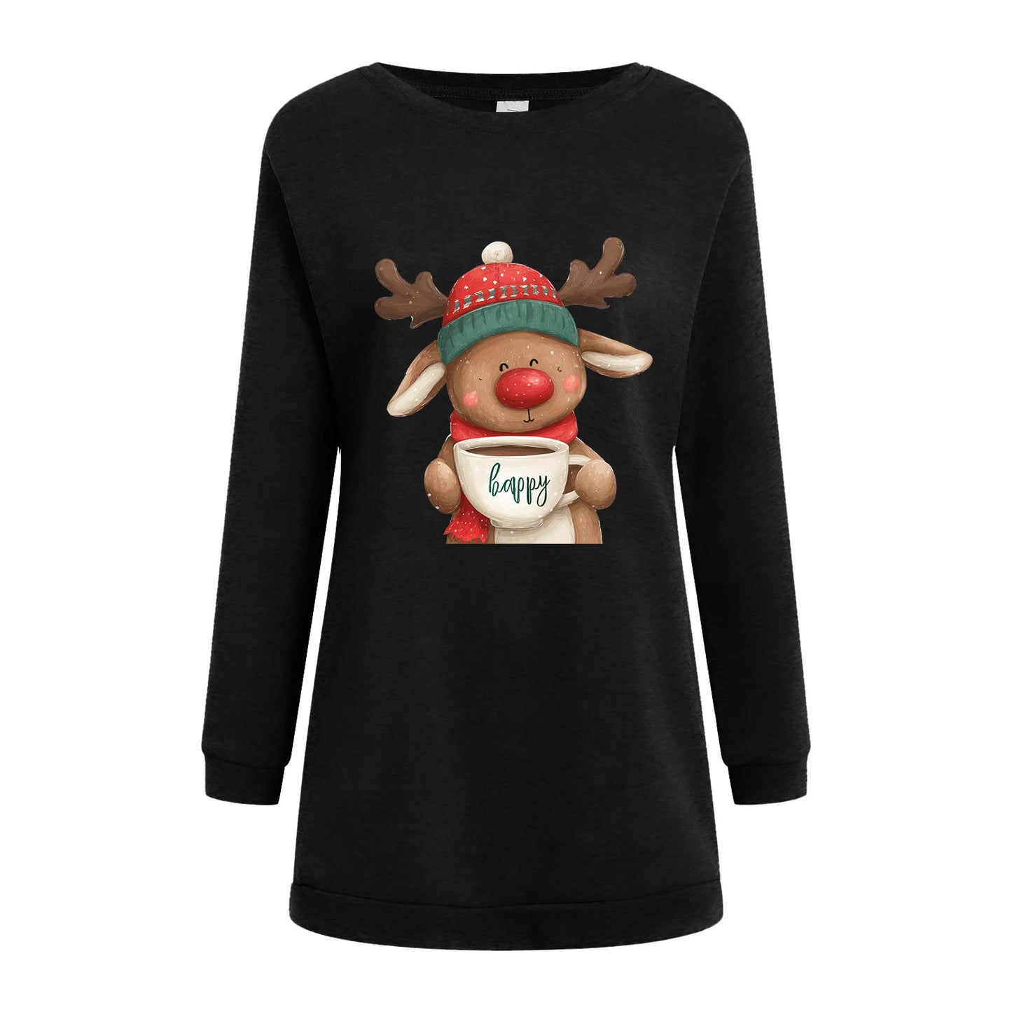 Ladies Casual Christmas Printed Round Neck Pullover Long Sleeved Sweatshirt Dress Comfy Striped Print Long Sleeve Sweatshirt