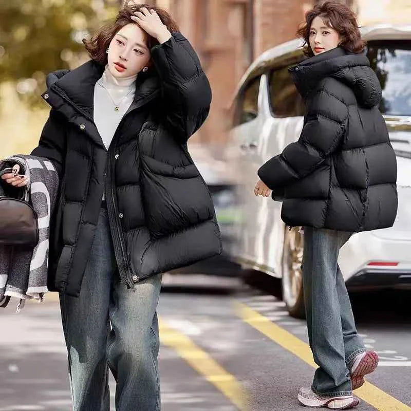 Puff Down Jacket Women's Winter Jacket Padded New Outerwear Hooded Versatile Loose Padding Thickened White Duck Down Warm Coat