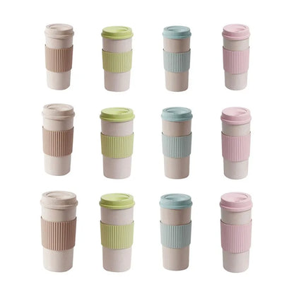 350/450/550ml Wheat Straw Coffee Cup Portable High Temperature Resistant Water Cup With Lid Reusable Eco-Friendly Travel Mug - AMULET RING STORE