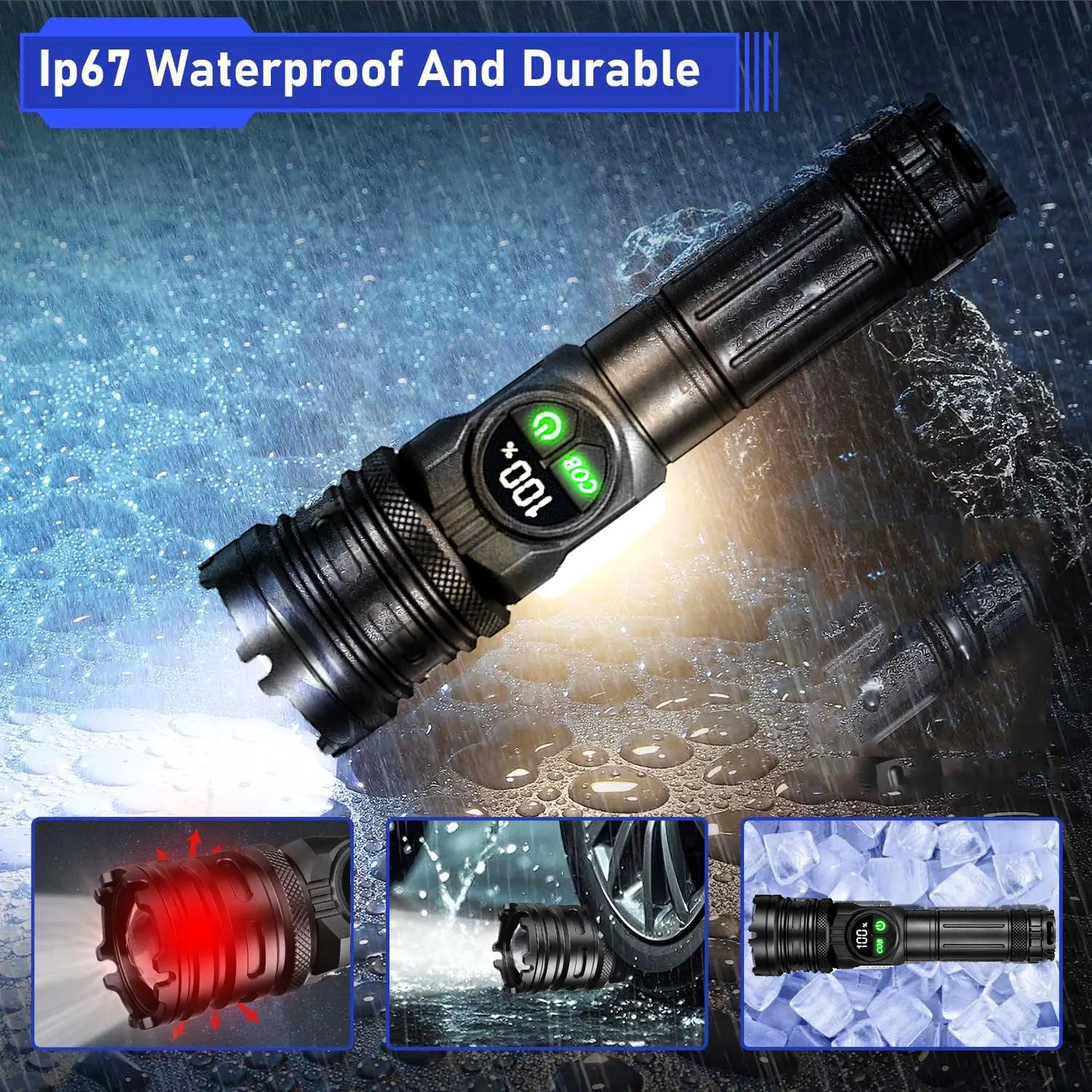 Super Bright Rechargeable LED COB Flashlight With 9 Lighting Modes Multifunction Magnetic Outdoor Waterproof Lamp18650 Battery - AMULET RING STORE