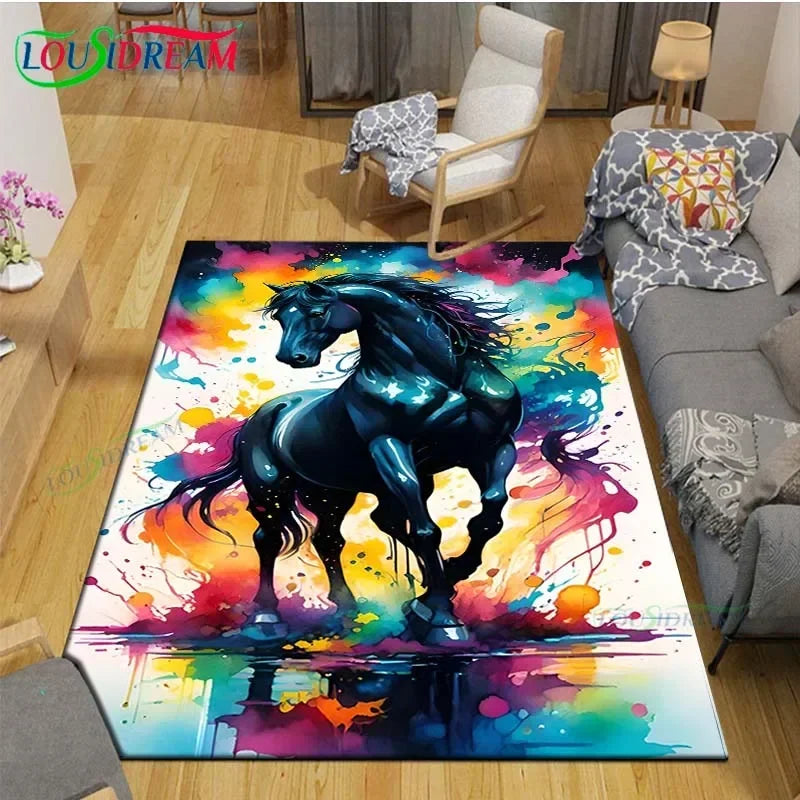 3D Fashion Exquisite Painting Horse Printed Carpet Living Room Anti-Skid Area Rug Kids Bedroom Mats Yoga Mat Large Carpet Decor