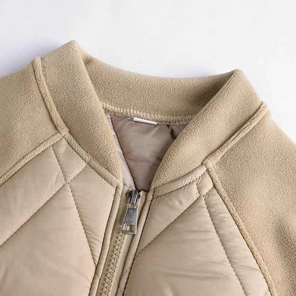 Women Padded Jacket round neck Long Sleeves patchwork coat Winter Warm Top Outerwear