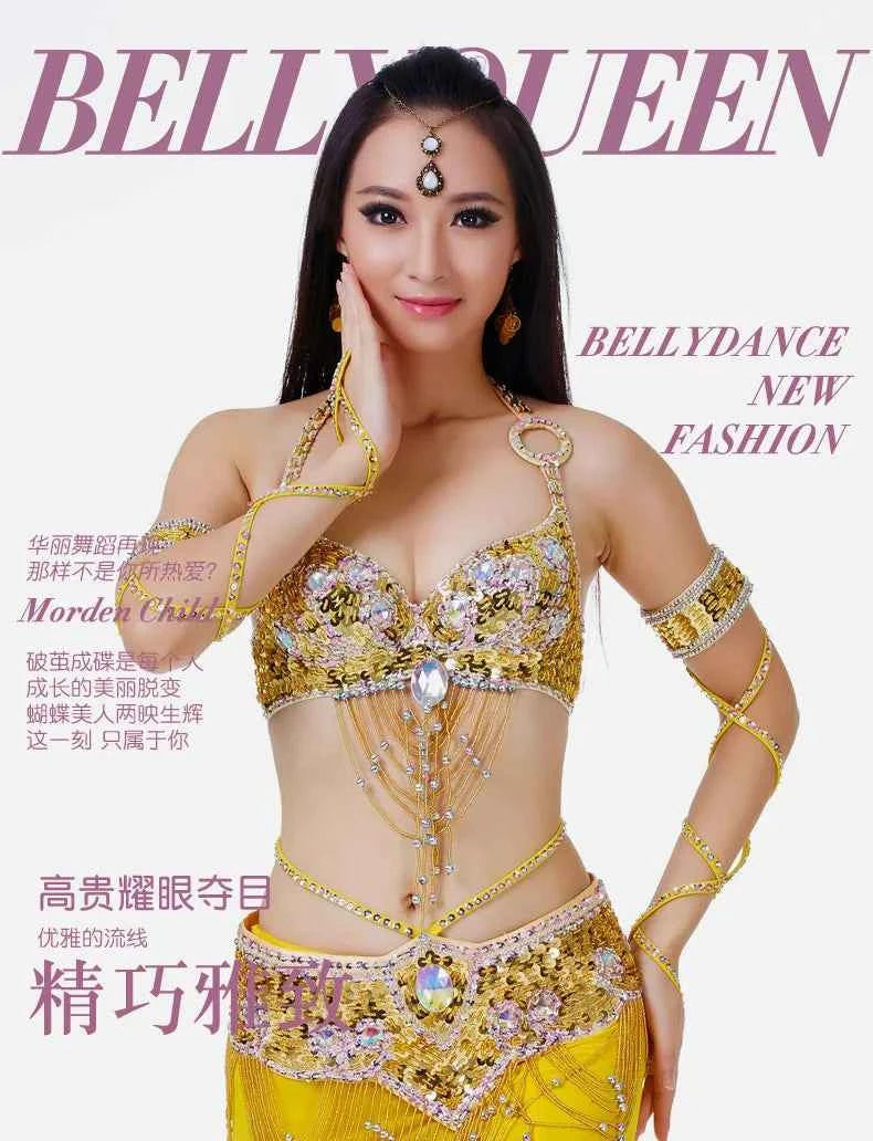 Hot Selling Ladies Beaded Sequins Belly Dance Accessories Belts + Bra Samba Costume Club Bra