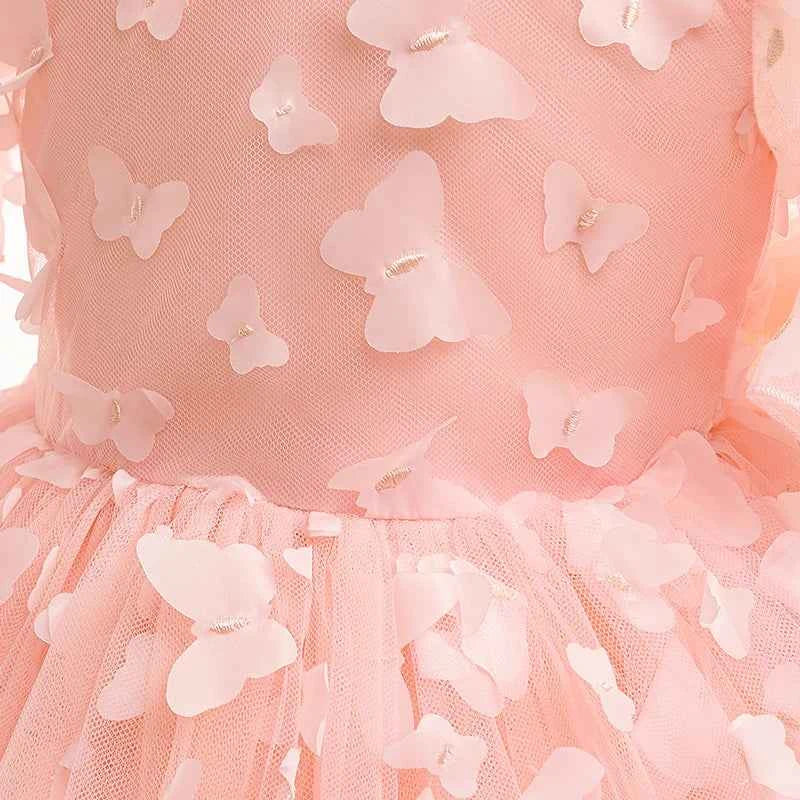 Baby girl dress three-dimensional butterfly Bubble sleeve mesh fluffy princess dress performance birthday party dress girl dress