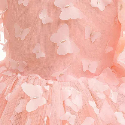 Baby girl dress three-dimensional butterfly Bubble sleeve mesh fluffy princess dress performance birthday party dress girl dress