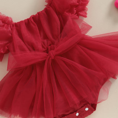 ma&baby 0-24M Christmas Newborn Infant Baby Girl Red Romper Tulle Bow Ruffle Jumpsuit Party Xmas Costumes Headband Outfits D05 - AMULET RING STORE