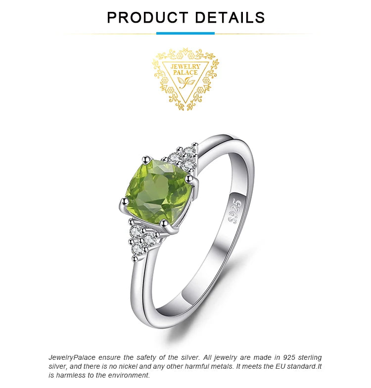 JewelryPalace 1.1ct Genuine Natural Peridot 925 Sterling Silver Solitaire Ring for Woman Fashion Gemstone Jewelry Wedding Gift