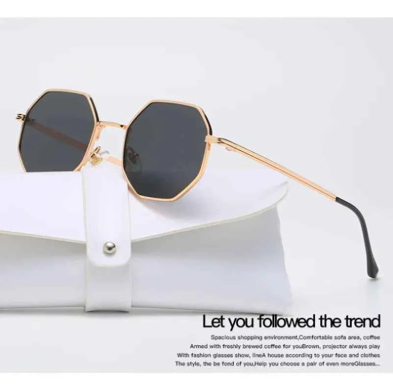 Vintage Polygonal Women Sunglasses Trendy Brand Metal Small Frame Gold-trimmed Gradient Sun Glasses