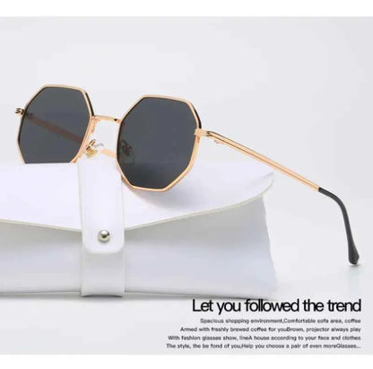 Vintage Polygonal Women Sunglasses Trendy Brand Metal Small Frame Gold-trimmed Gradient Sun Glasses