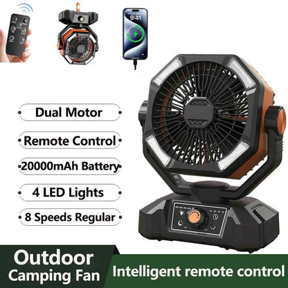 Camping Fan with 4 LED Lantern 8 Speeds Regular Time Desk Fan 20000mAh Battery Portable Outdoor Fan for Outdoor Camping Fishing
