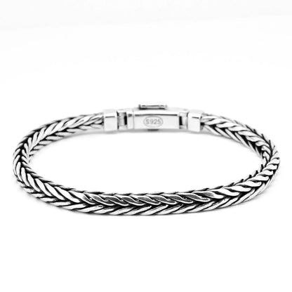 100% S925 Sterling Silver Handmade Woven Retro Domineering Style Personality Keel Man Woman Pure S925 Silver Bracelet Jewelry - AMULET RING STORE