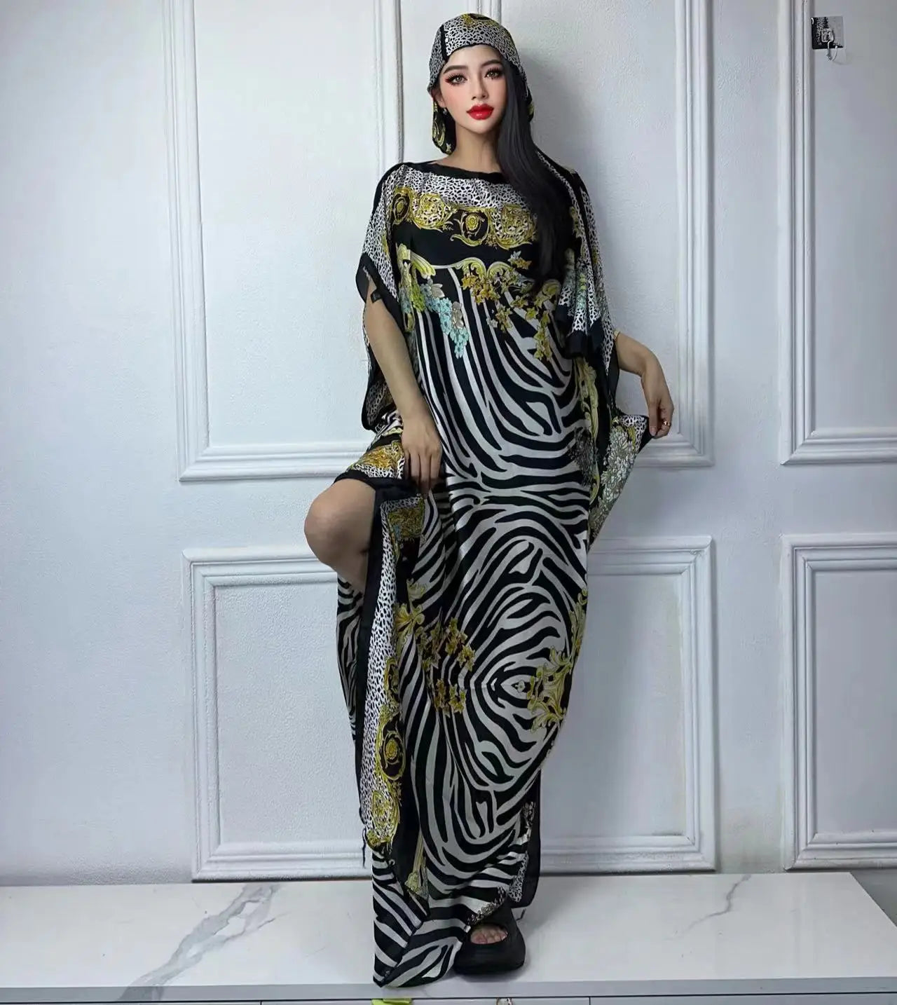 WINYI African Muslim Lady Summer Boho fashion Printed Kaftan holiday Dress loose Streetwear Abaya with belt beach dress