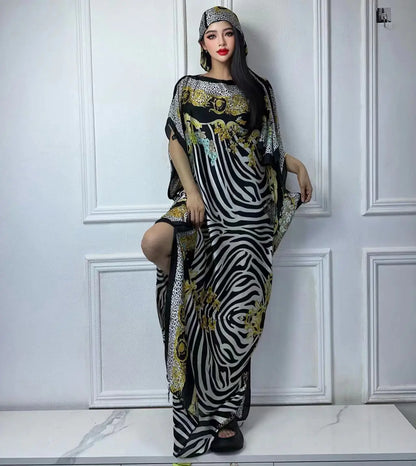 WINYI African Muslim Lady Summer Boho fashion Printed Kaftan holiday Dress loose Streetwear Abaya with belt beach dress