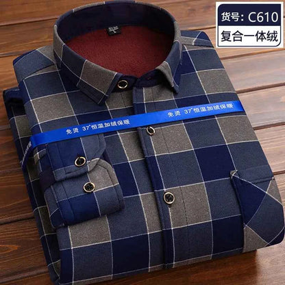 2023 Autumn and Winter New Fashion Trend Plaid Shirt Men's Casual Comfort Plus Fleece Thick Warm High Quality Long Sleeve Shirt