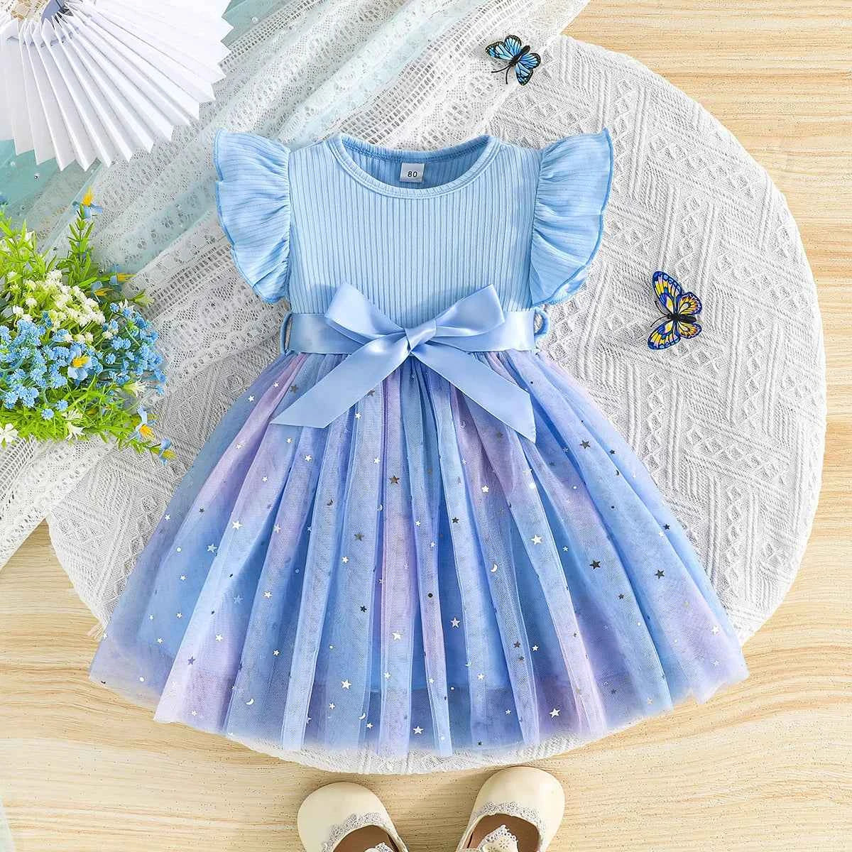 Baby Girl Cute Dress New Summer Toddler Kids Mesh Tutu Dresses Sequin Bow Children Birthday Party Dress Baby Girls Tulle Clothes