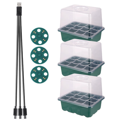 Higher Cover Nursery Tray Box with Growing light 6/12 Cell LED Full Spectrum Seedling Succulent Flower Planting Germination Pot - AMULET RING STORE