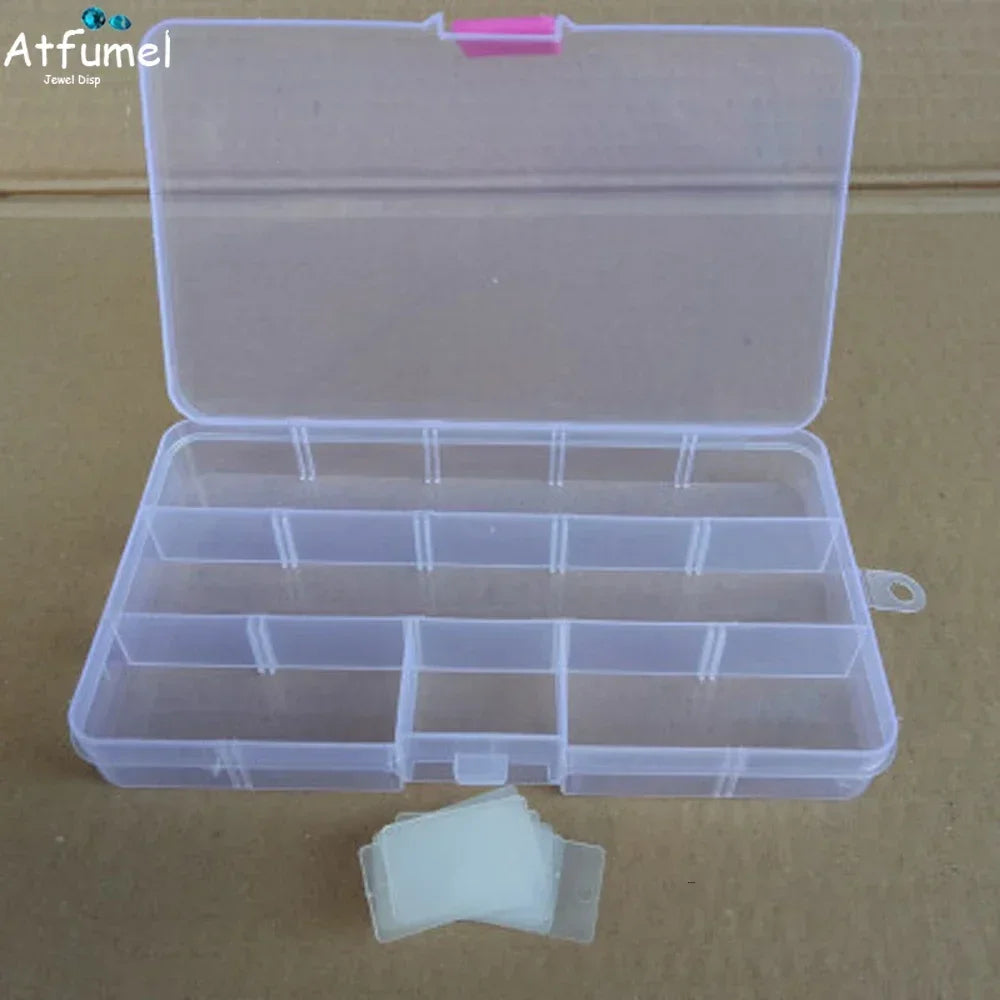 10/15 Compartment Beads Jewelery Storage Box Portable Craft Container Earrings Ring Display Case DIY Trinket Organizer Box - AMULET RING STORE