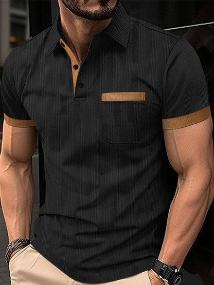 Men s Summer Lapel T-Shirt with Stylish Contrast Colors and Short Sleeves - Perfect for Beach Vacations and Streetwear Fashion