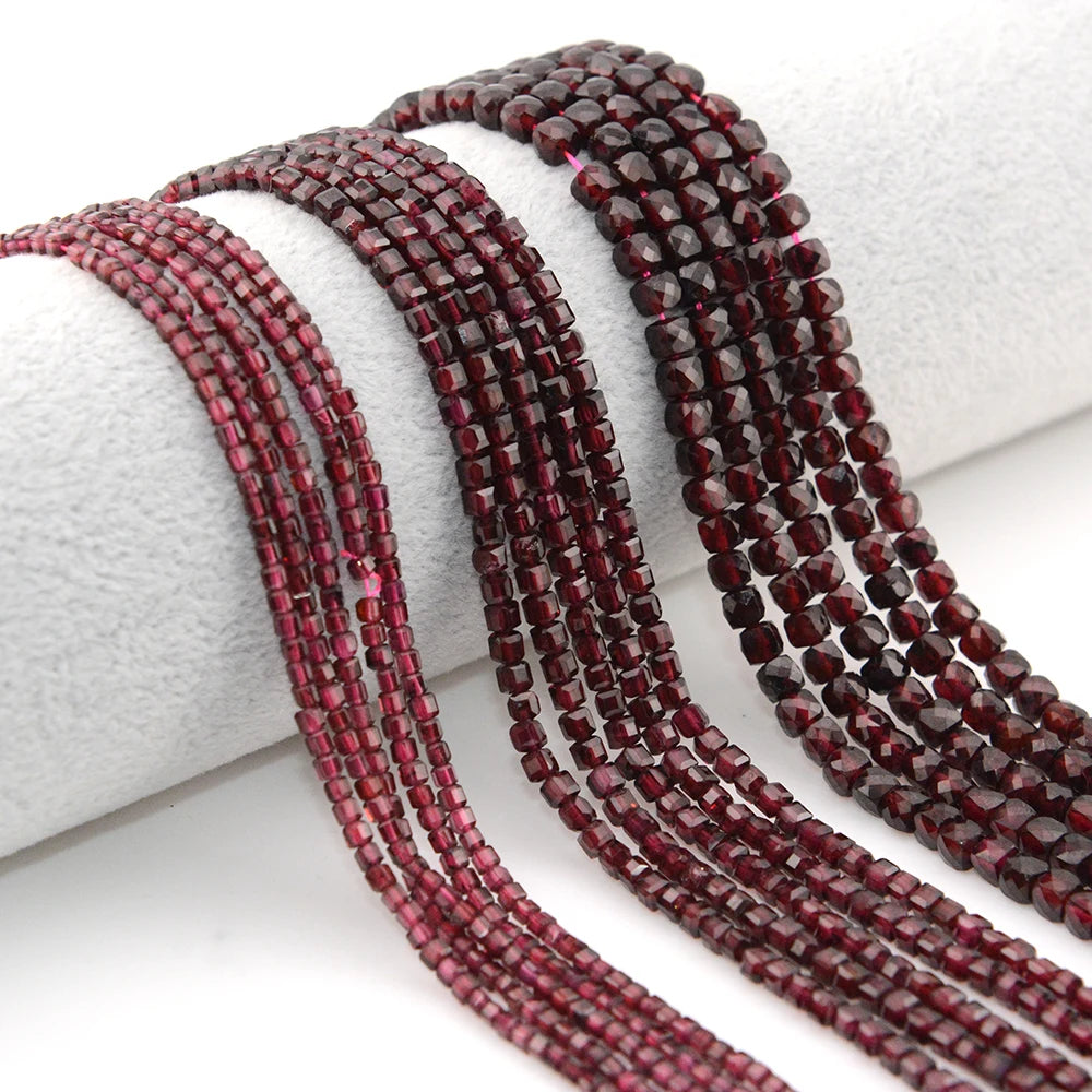 Natural Pyrope Garnet Faceted Round / Cube Beads 2mm,3mm,4mmfor Jewelry Making Bracelet Necklace Beads DIY Accessories Wholesale - AMULET RING STORE