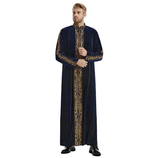 2025  Muslim golden velvet embroidered robe hui thickened embroidered famous thobe for men