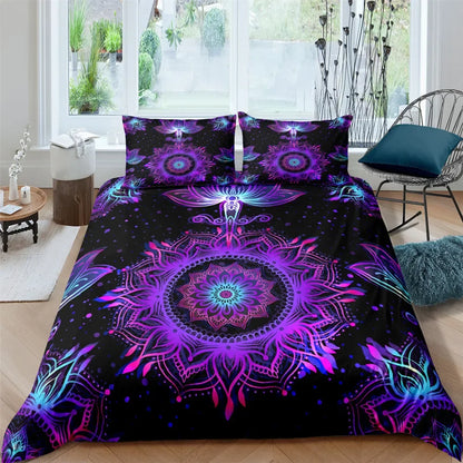 2/3pcs Bed Set Bohemian Lotus Duvet Cover Set Mandala Flower Quilt Cover Adult Black Polyester Bedding Set Queen King Twin Teens - AMULET RING STORE