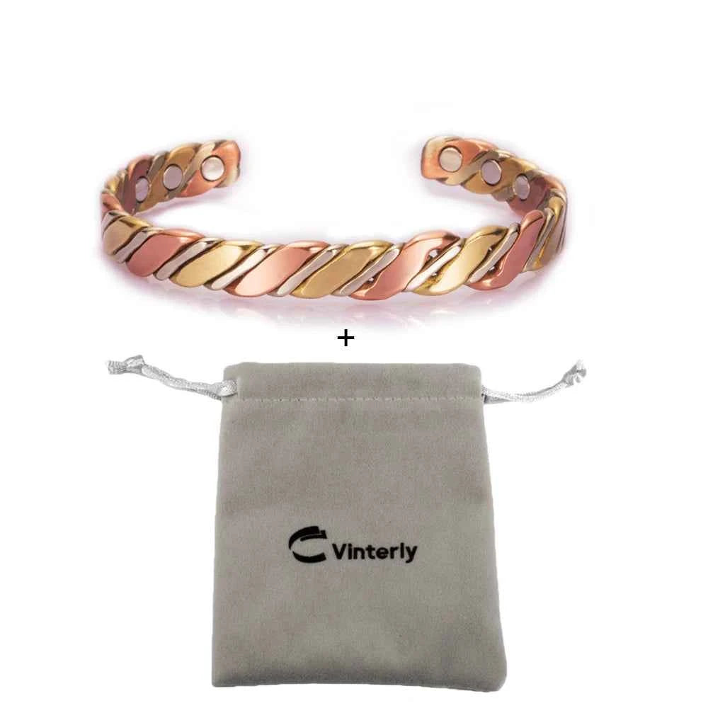 Vinterly Magnetic Bracelet Pure Copper Ball Rose Gold-color Open Cuff Adjustable Bangles for Women Twisted High Magnet Jewelry